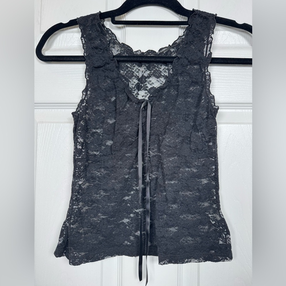 Brandy Melville Black Sheer Lace Tie Front Tank Top OS